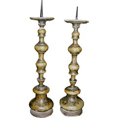 One Pair of Italian Carved Wood Prickets with Pantina