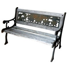 Vintage Charming Wood And Iron Childs Garden Bench Of Diminutive Scale.