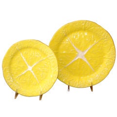 Vintage Set Of 24 Lemon Yellow Portuguese Cabbage Plates