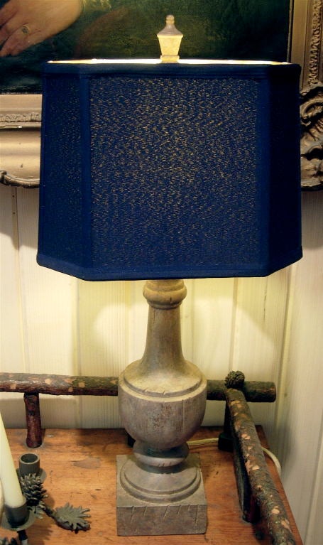 One Pair Of Wood Balastaids Mounted As Lamps With Silk Shade.
