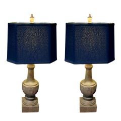 One Pair Of Wood Balastaids Mounted As Lamps With Silk Shade.