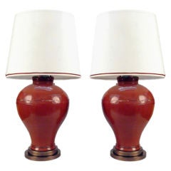 One Pair Chinese Lacquered Elm Grain Jars Table lamps 3