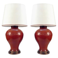 One Pair Chinese Lacquered Elm Grain Jars Table lamps