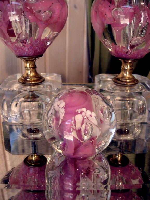 Italian Art Glass Lamps And Matching Paperweight