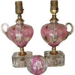 Italian Art Glass Lamps And Matching Paperweight