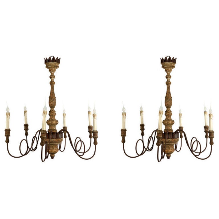 Charming Pair of Italian 18th Century Style Six-Arm Chandeliers