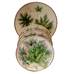 Set Of Four Majelica Plates With Leaf Decoration