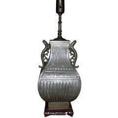 Chinese Silvered Brass Vessle Converted Into Lamp Chinese Silvered Brass Vessle Converted Into Lamp