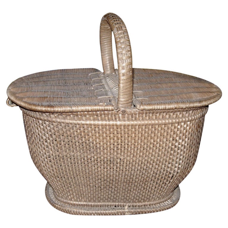 Charming Handwoven Nantucket Style Basket For Sale