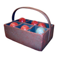 Charming Antique Boccie Ball Set In Antique Wood Box