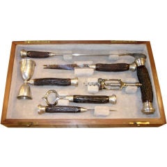 Exceptional Six Piece Sterling Silver, Horn & Chrome Bar Set
