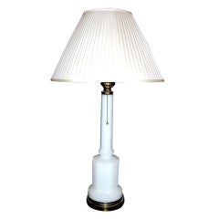 Neoclassical White Glass Column Lamp With Bronze Mounts