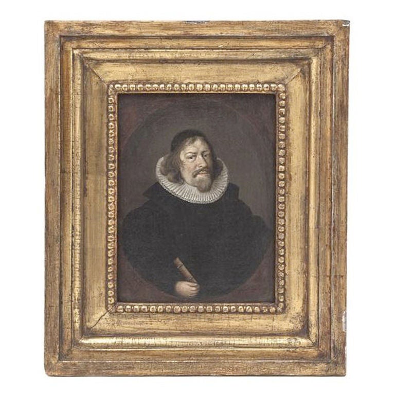 Diminutive Dutch Portrait In Gilt Wood Frame For Sale