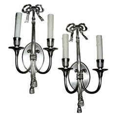 One Pair of Louis XV Style Two-Arm Wall Sconces with Silver Finish, Very Elagant