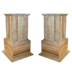 One Pair Of Reclaimed Wood Pedestals With Nice Old Patina