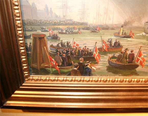 Öl auf Leinwand, Wilhem Karl Arnesen Britische Schlachtschiffe im Zustand „Hervorragend“ im Angebot in Buchanan, MI