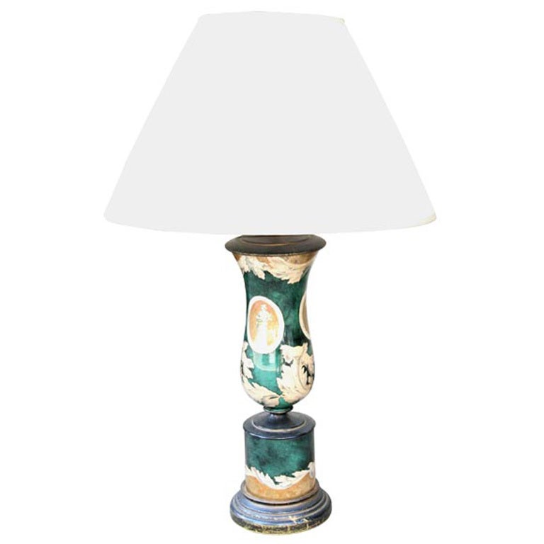 ery handsome pair of neoclasical reverse painted lamps