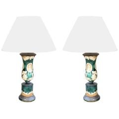 One pair neoclasical reversed painted glass lamps