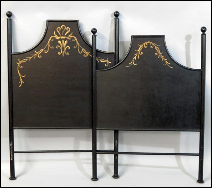 One pair English tole twin beds with painted decoration.