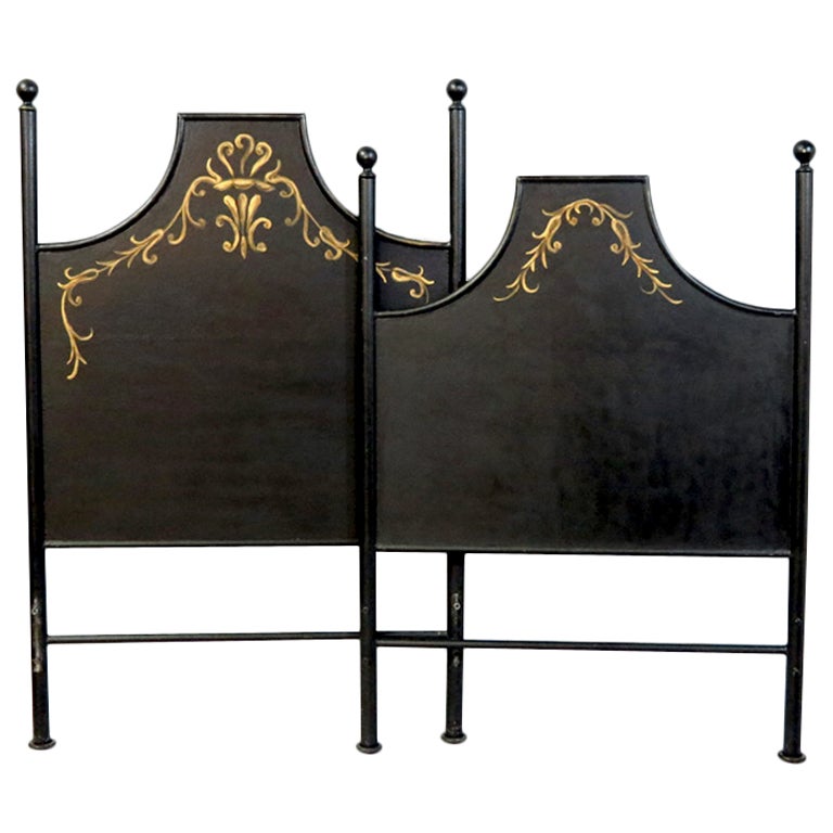 Pair of English Tole Twin Beds with Painted Decoration