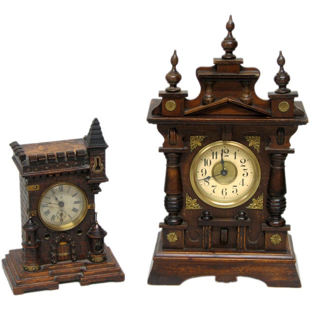 Two 19th Century Black Forest Clocks, Great Form, Great Old Color/Patina. For Sale