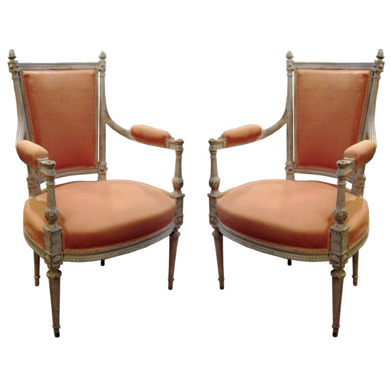 One Pair of 19th Century Louis XV Style Painted Fauteuils