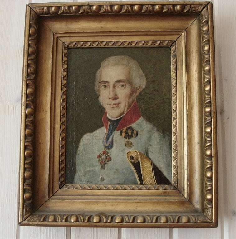 19th century portrait of a French officer in a giltwood frame.