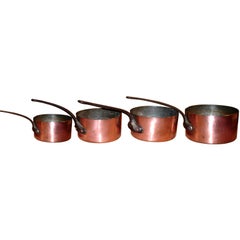 Antique Set of Four Graduated French Iron and Copper Pots