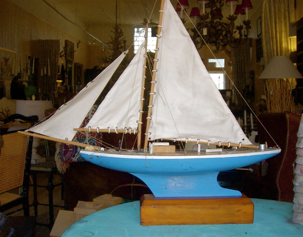 English pond sail boat with stand.