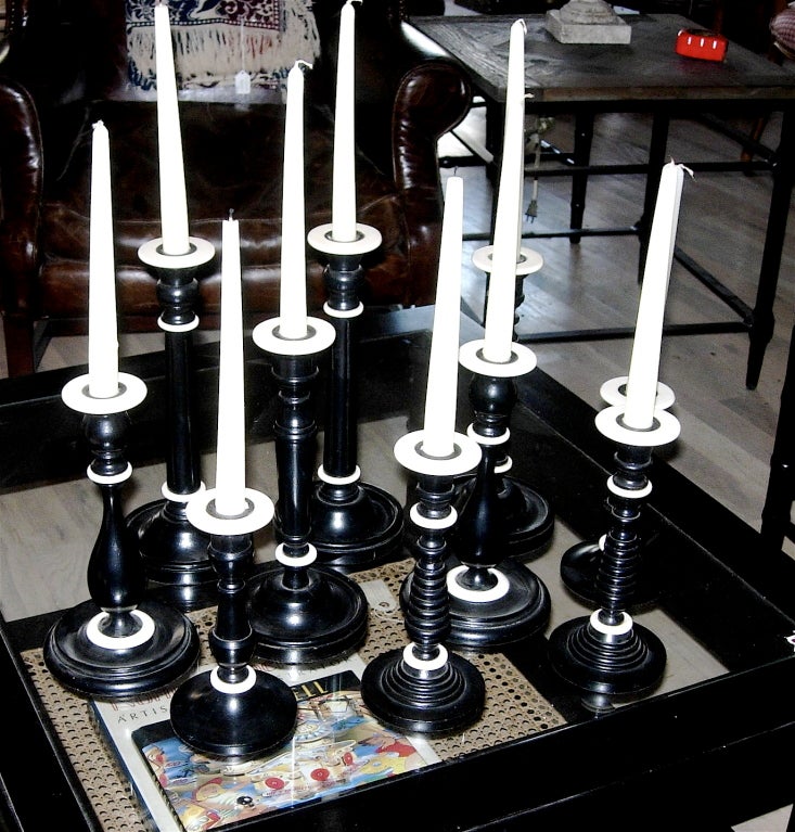 Collection Of Anglo Indian Ebonized And Ivory Candlesticks