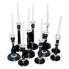 Vintage Collection Of Anglo Indian Ebonized And Ivory Candlesticks