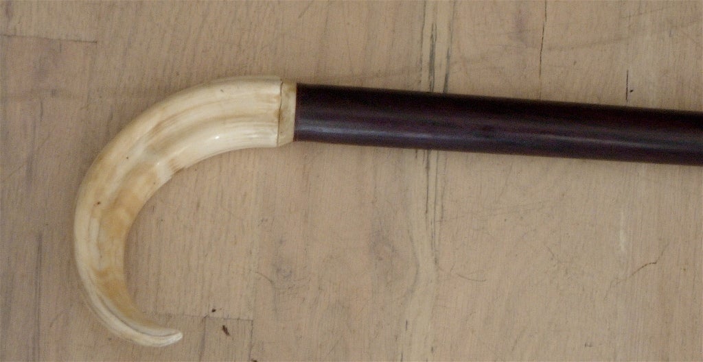 Boar tusk, wood and malachite walking stick.