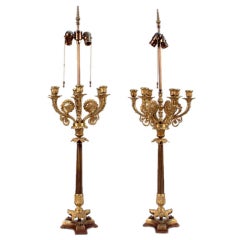 One Pair Of French Dore Bronze Candelabra Form Lamps