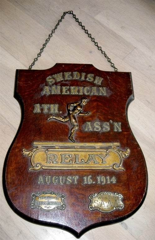 Spectacular early 20th century relay trophy plaque.