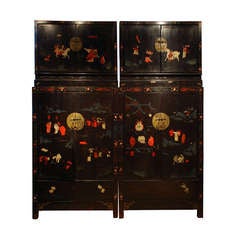 Antique Pair of Ming Painted Compound Cabinets