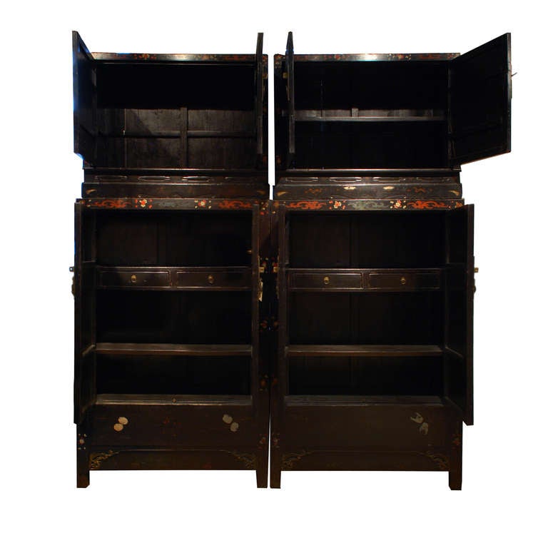Pair of Ming Painted Compound Cabinets