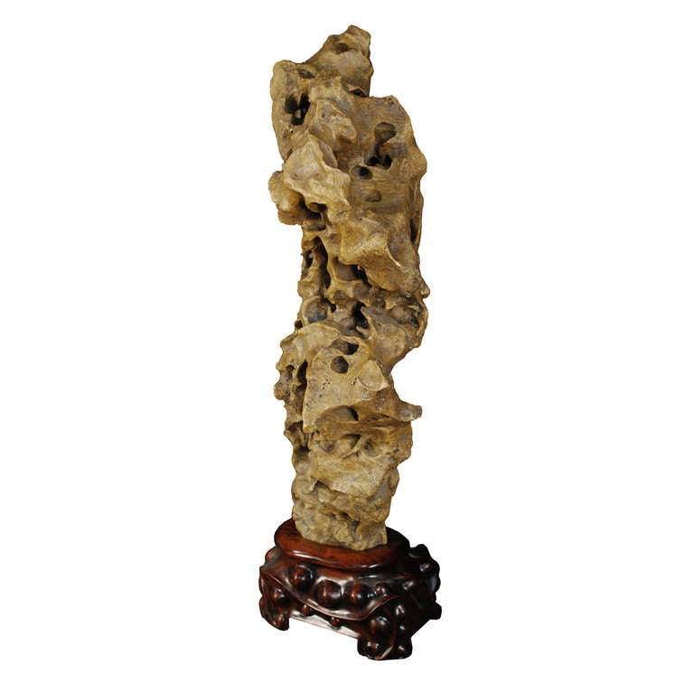 Chinese Scholars' Rock on Carved Rosewood Stand