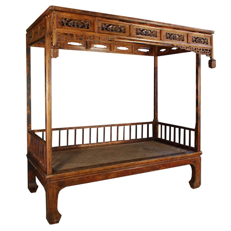 A Chinese canopy bed was typically part of a bride's dowry or a gift to a courtesan. It grew to be an important household status symbol, and the subject of rivalry among wives and concubines. Traditionally, beds were central to Chinese everyday life