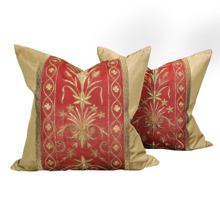 Pair of 18th Century Italian Metallic Embroidered Pillows