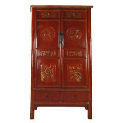 Antique Red Lacquered and Gilt Cabinet