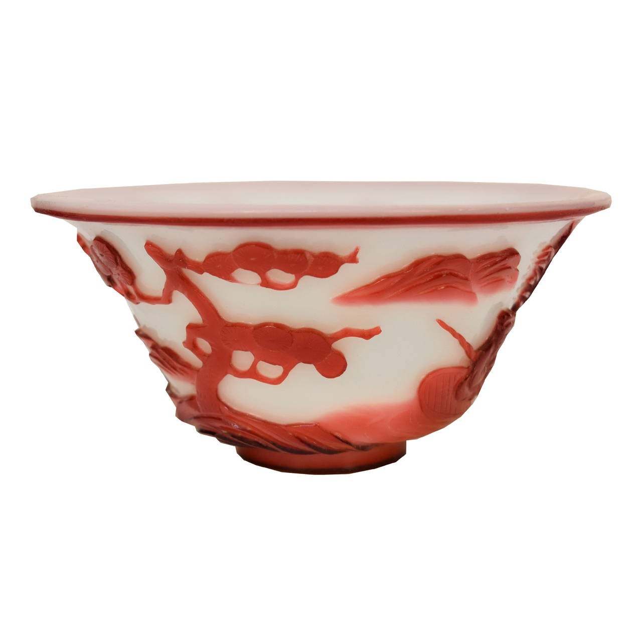 A mid 19th century red and white Peking glass bowl from Beijing, China with figures in a landscape setting.

Pagoda Red Collection # CMK028