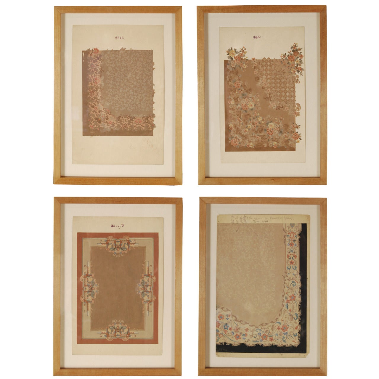 Set of Three Hand-Painted Chinese Carpet Design Renderings