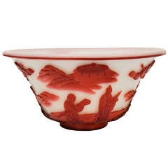 Red and White 19th Century Chinese Peking Glass Bowl