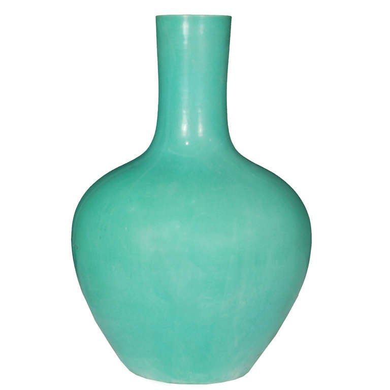 A beautiful large bottle vase in a wonderfully unique jade color from Southern China.