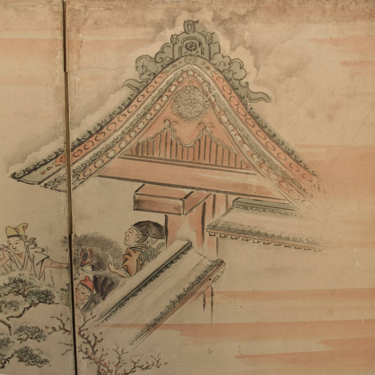 Paper 18th Century Japanese Edo Festival Screen