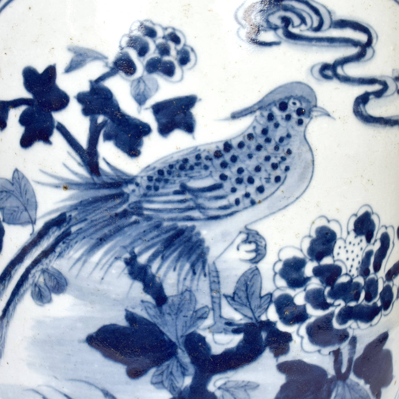 20th Century Vintage Chinese Indigo Tea Leaf Jar with Birds and Botanicals