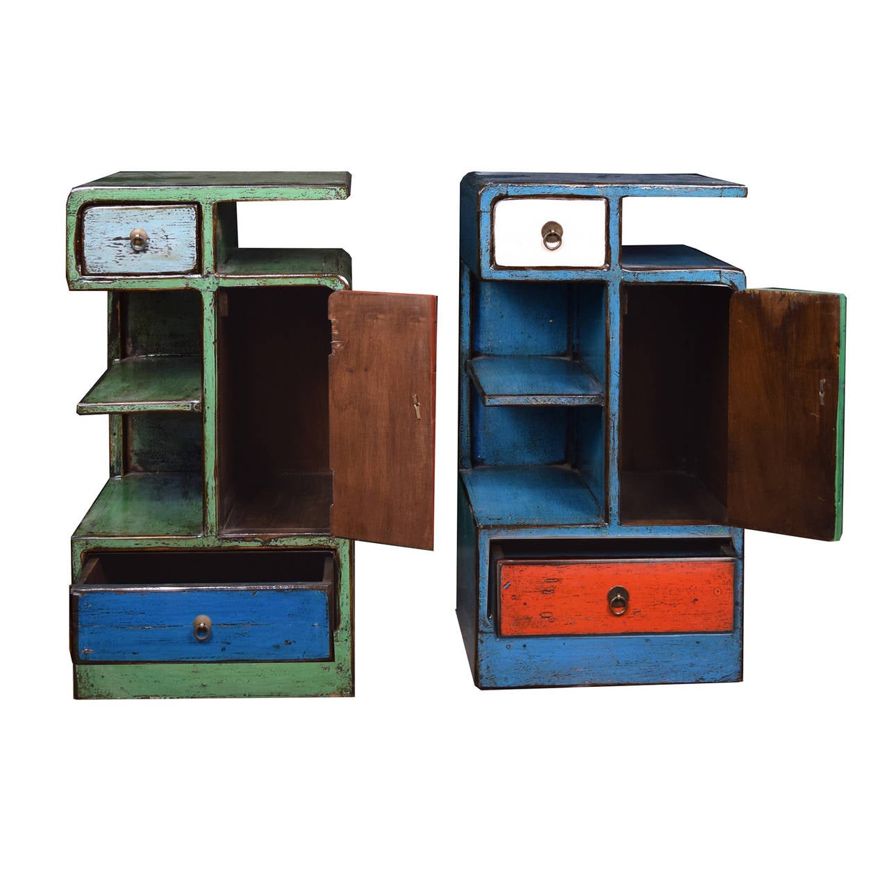 Pair of 20th Century Chinese Color Block Cabinets In Excellent Condition In Chicago, IL