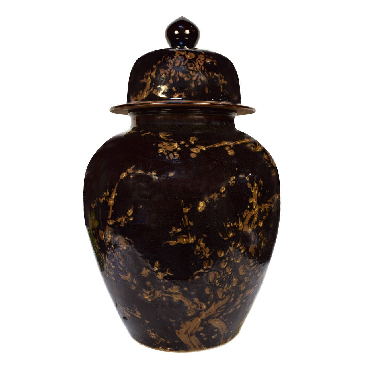 Chinese Cocoa Colored Prunus Jars with Lids