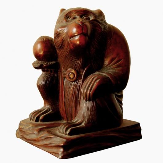 Pair of Carved Monkeys with Peaches