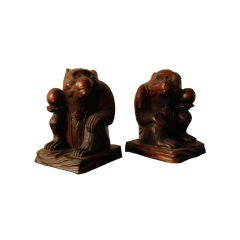 Pair of Carved Monkeys with Peaches